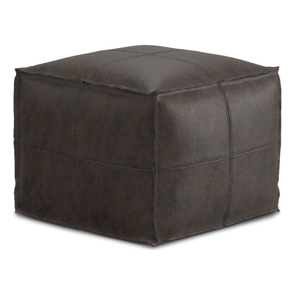 Sheffield Boho Square Pouf in Distressed Dark Brown Leather