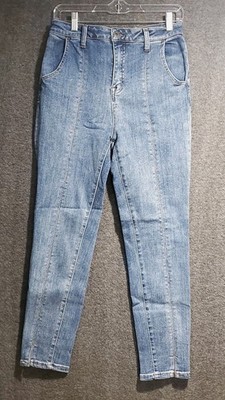 Risen Jeans Womens 29/9 Blue Stretch Denim Pleated Slit Leg Med Wash *READ*