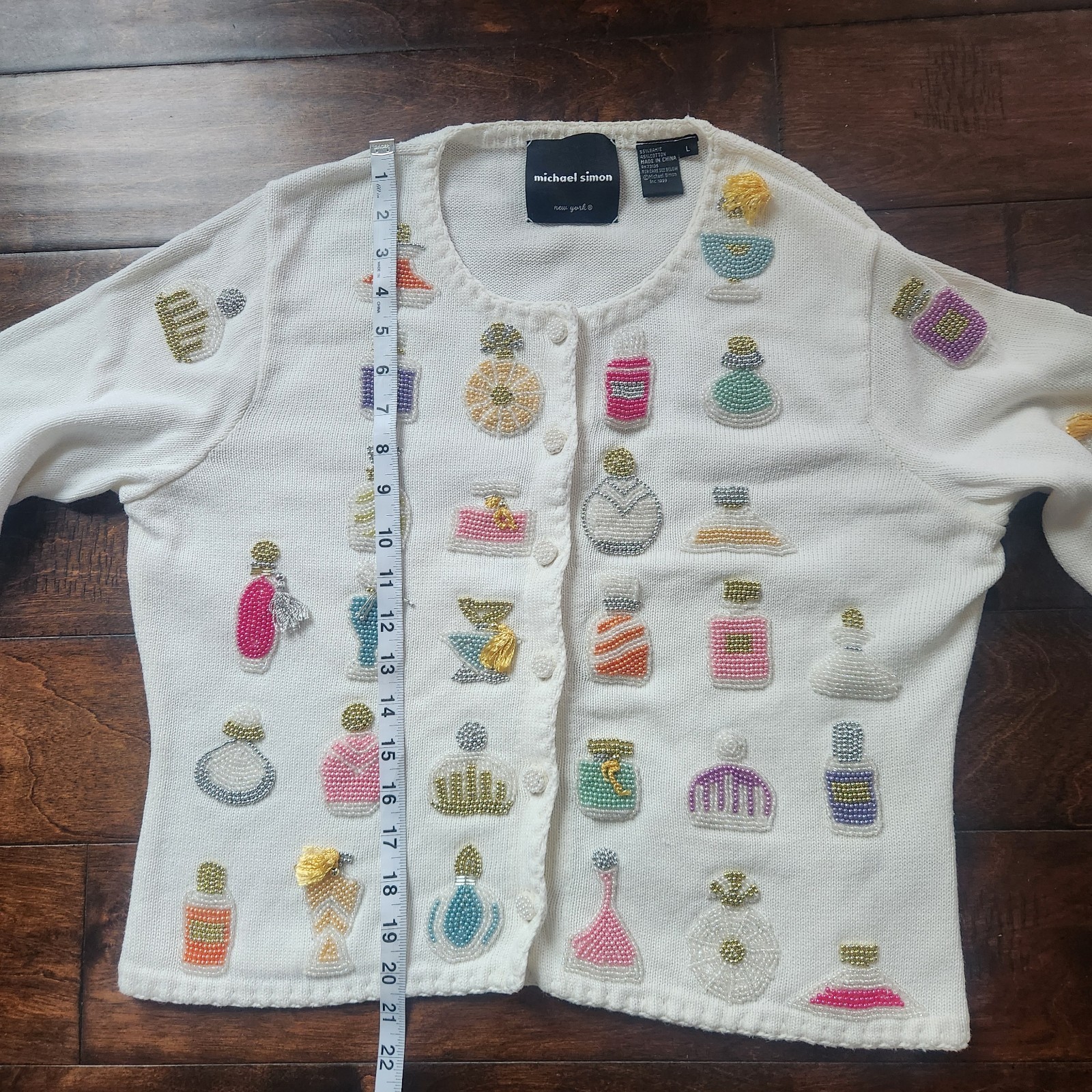 Vintage Michael Simon  Perfume Bottle Cardigan Women Large, Beaded