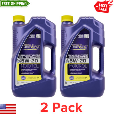 (2 pack)Royal Purple High Performance Motor Oil 5W-20, Premium Synthetic 5 QT