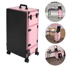 Foldable Rolling Makeup Case Rolling Portable Manicure Table with 3 Drawers