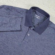 UNTUCKit Polo Shirt Mens XL Navy Blue Cerro Long Sleeve Striped Side Vents 40293