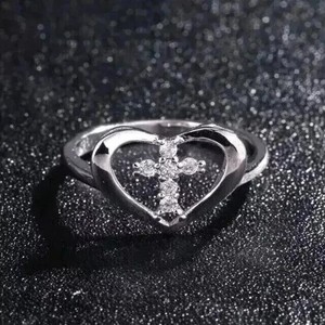 Authentic 1Ct Round Cut Lab-Created Diamond Womens Heart Cross Ring 14K White Gold Plated