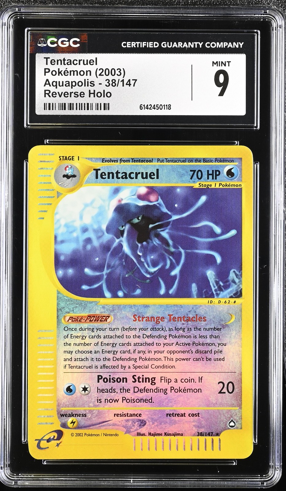 CGC 9 MINT Tentacruel 38/147 Aquapolis Reverse Holo Pokemon Card