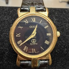 Gucci 4300 F L Gold Tone Case Round Analog Wrist Watch Parts Or Repair