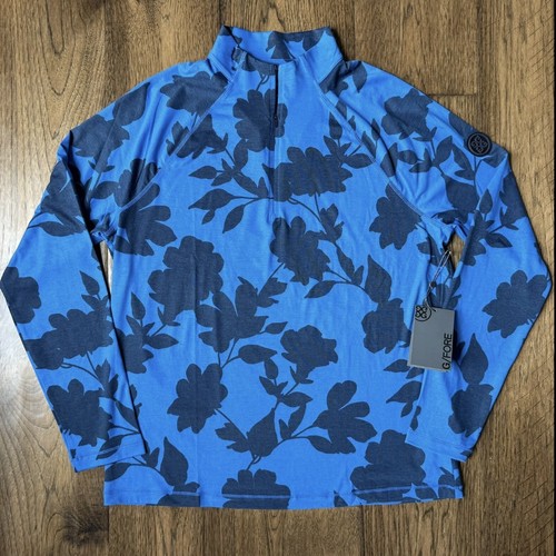 G/FORE Men’s 1/4 Zip Golf Pullover Mid Layer Size Medium Long Sleeve Blue Floral - Picture 5 of 14