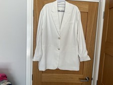 H&M Long Cream Oversized Jacket 2 Fake Pockets Slight Gather On Lower Sleeves