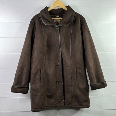 EXCELLED Collection Brown Faux Suede Button Up Long Sleeve Jacket Coat Size XL