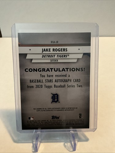 Topps 2020 - Estrellas de béisbol autógrafos serie 2 Jake Rogers #BSA-JR (RC) - Imagen 2 de 2