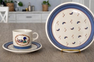 3 Piece Epoch American Decoy Ducks Mallard Cup Saucer & Dinner Plate Cottagecore