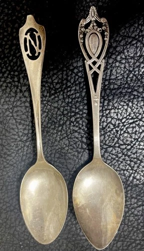 2 Antique Sterling Art Nouveau Spoons 5-1/4” Teaspoons