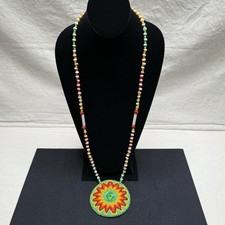 Native American Handmade Beaded Medallion 33" Necklace Colorful Starburst Design