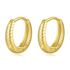 Chunky Oval Gold Hoop Earrings for Women 14K Gold Plated Hypoallergenic Twisted