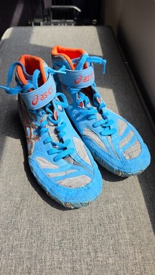 Asics Aggressor 2 Dusty Blue Silver Cherry Orange Rare Wrestling Shoes Size 9.5