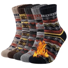 Mens Wool Socks 5 Pairs Warm Thick Winter Wool Hiking Socks for Men 5 Pack Co...