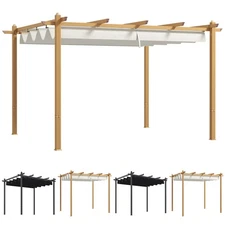 Outsunny Retractable Pergola with Wood Grain Aluminum Frame