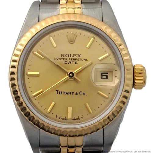 Vintage Rolex Tiffany Co Datejust 18K Yellow Gold Stainless Ladies Wrist Watch