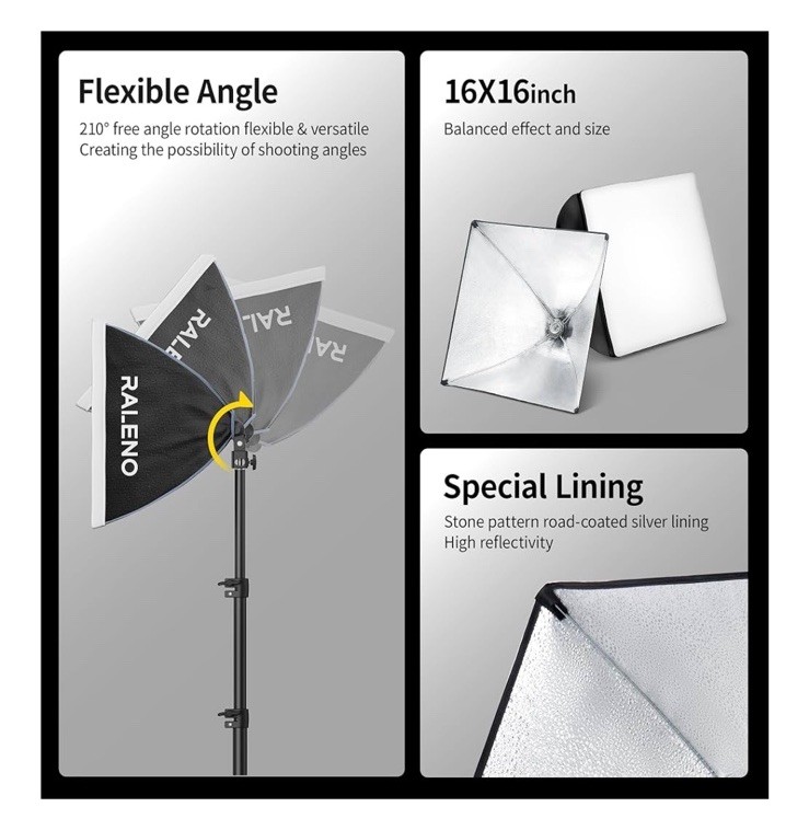RALENO Softbox Photography Lighting Kit, 16'' x 16'' Softbox Lighting