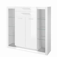 Highboard Vitrine Vitrinenschrank Hochglanz Weiß Wohnzimmer Kommode Anrichte