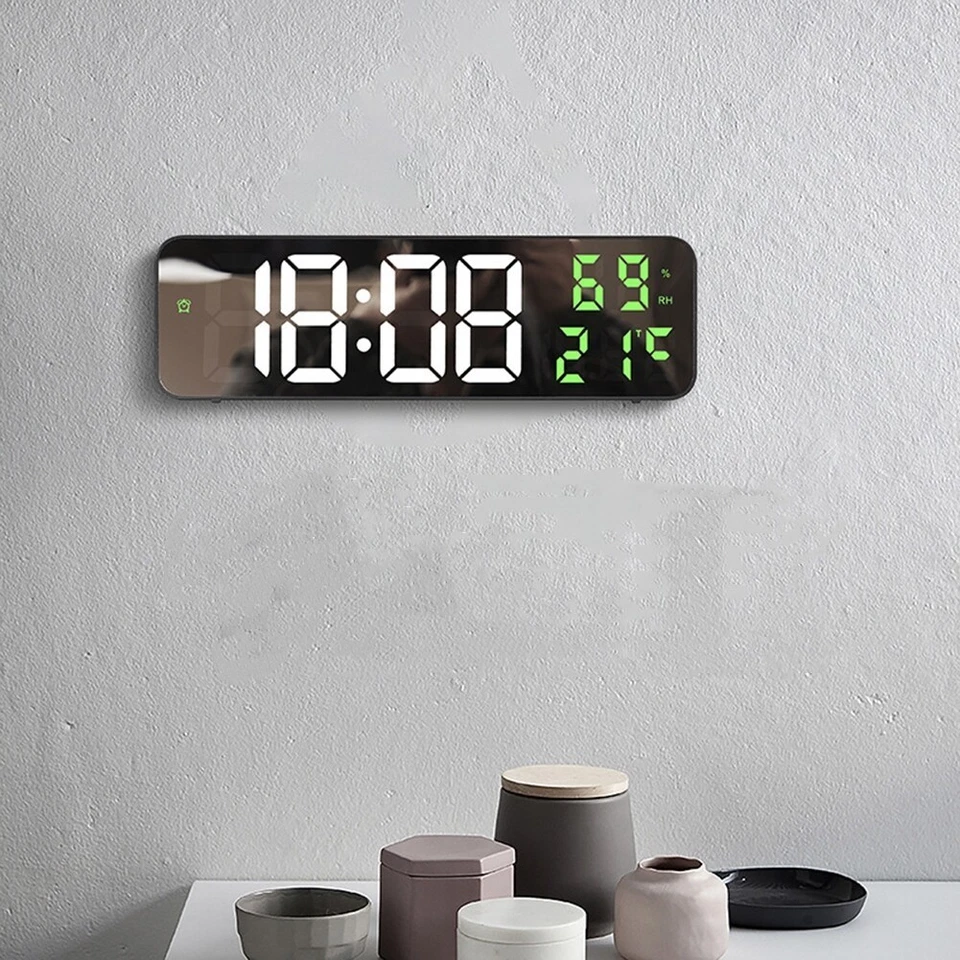 Digitale Uhr Wanduhr Grün LED Wecker mit Luftfeuchtigkeit Temperaturanzeige DE - Bild 3 von 4