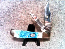 Classic Pocket Knife Copperhead Mid-Lock Caribbean Blue Bone Handles, 3-1/4