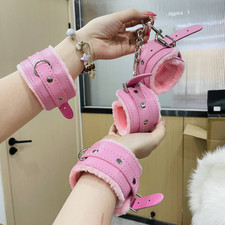 PU Leather Furry Handcuffs Foot AnkleCuffs Chains Couples Slave Binding Flirts