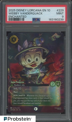 2025 Disney Lorcana EN 10 Enchanted #229 Webby Vanderquack PSA 9 MINT