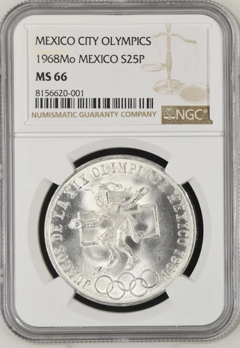 1968 MEXICO SILVER 25 PESOS S25P OLYMPICS NGC MS66 BEAUTIFUL Type 1 -As Pictured