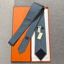 Extremely beautiful HERMES with tags with box Tie Navy Green H pattern Silk Ja