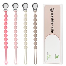 Pacifier Clips for Baby Girls Boys - Loviomad Silicone Paci Clip White Pink