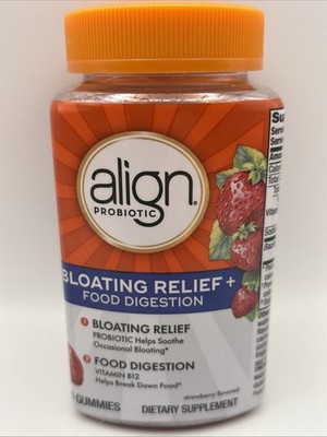 Align Probiotic BLOATING RELIEF + Food Digestion, 60 GUMMIES Strawberry 01/2027