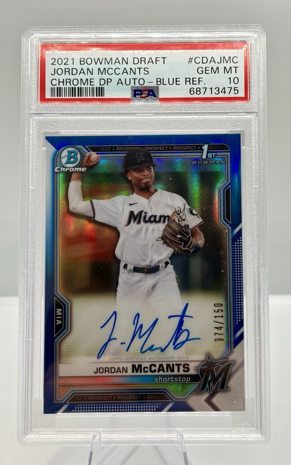2021 Bowman Draft Chrome DP Auto Jordan McCants #CDA-JMC Blue Ref. /150 PSA 10