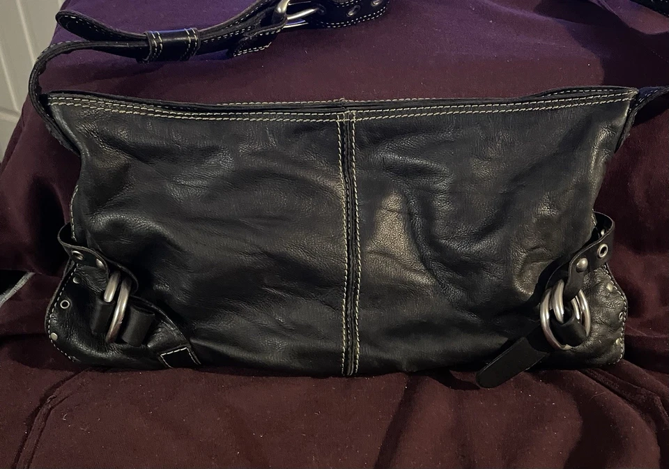 Large Black Pre-Owned Leather Lucky Brand Vintage Crossbody Bag - Image 3 of 4