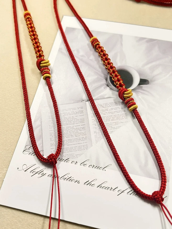 Cuerda colgante cinabrio tejido a mano vino tinto con flores de melocotón/1 pieza Foto 3 de 4