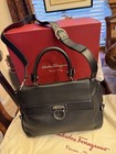 Salvatore Ferragamo Black Top Handle Bag Buckle Accent Clasp w Box Dust Bag