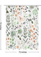 Sage Green Floral Fabric Shower Curtain  72 Wide x 72 Length 