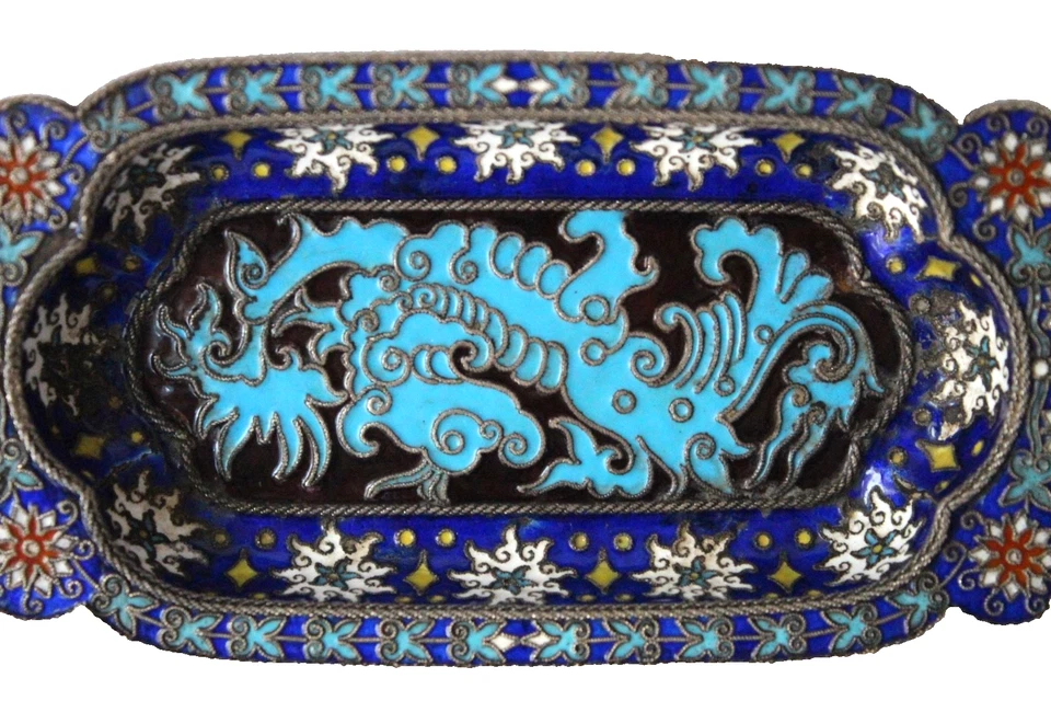 Старинный Русский Императорский Хлебников серебряный клуазоне булавочный поднос 1884 - Изображение 3 из 4