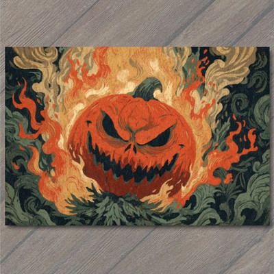 Art Print Fiery Pumpkin Head Haunted Halloween Creepy Dark Gothic Terror