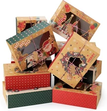 12Pcs Christmas Cookie Boxes with Window for Gift Giving, Kraft Bakery Gift... 
