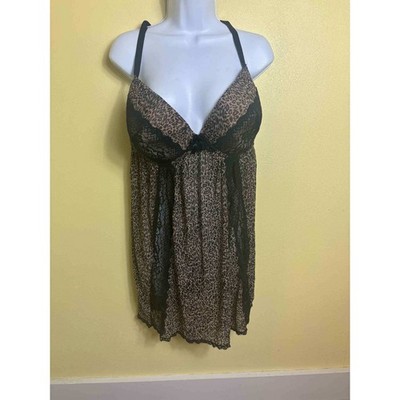 Olga Flirty 2X Leopard Print Lace Trim Babydoll Lingerie Adjustable Straps