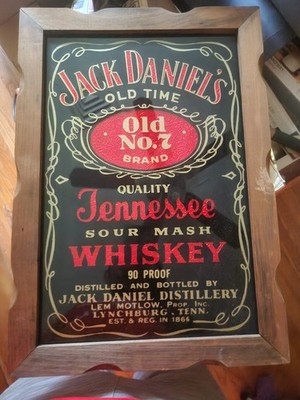 Vintage Jack Daniel s Old No. 7 Tennessee Whiskey Mirror Sign   Wood Frame