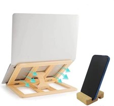 Wooden Laptop Stand For Desk With Free Phone Holder Foldable And Adjustable