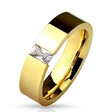 Ring rechteckiger Kristall Gold Edelstahl Damenring Herrenring Ehe Verlobung