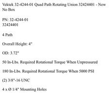 Vektek 32-4244-01 Quad Path Rotating Union 32424401