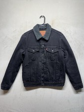 Levi  s Women  s S Black Denim Sherpa Type 3 Trucker Jacket Collar Lined Button