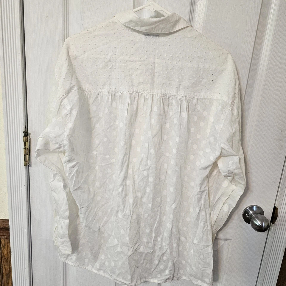 Camisa Top Vintage Anne Klein ll Para Mujer Transparente Con Botones Talla M Blanco Lunares Foto 2 de 4