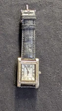 Women's Moishe Quartz Watch Silver Tone Rectangular Face Black Leather Strap