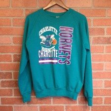 Vintage 90s Charlotte Hornets Crewneck Sweatshirt Teal Size L USA Made Hugo