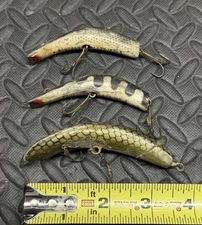 Lot of 3 Vtg Kautzky Lazy Ike Wooden Fishing Lures 3” & 3.5” Spots/Stripes LOOK!