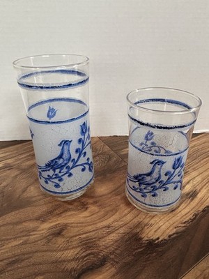 Vintage Libbey Country Blue Bird Glasses One 3'' Juice Glass & One 5'' Tumbler